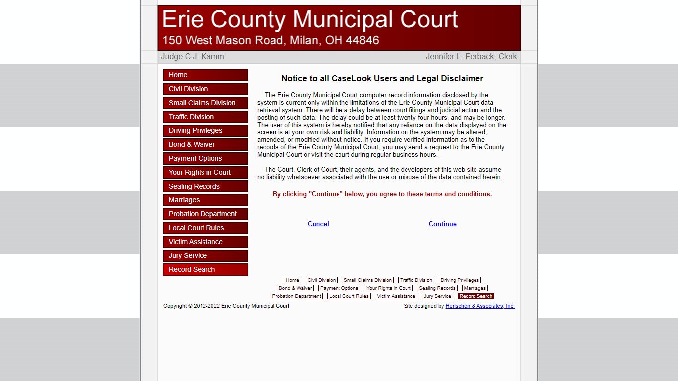 Erie County Municipal Court - Record Search - Oh